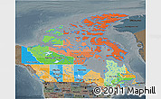 Political 3D Map of Canada, darken, semi-desaturated