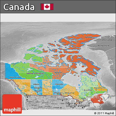 Political 3D Map of Canada, desaturated