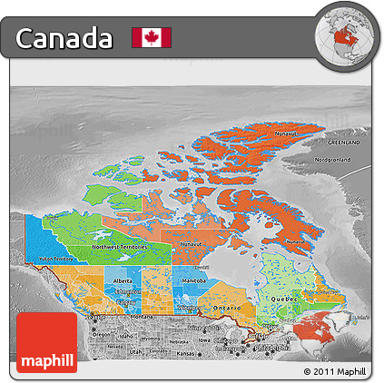Political 3D Map of Canada, desaturated