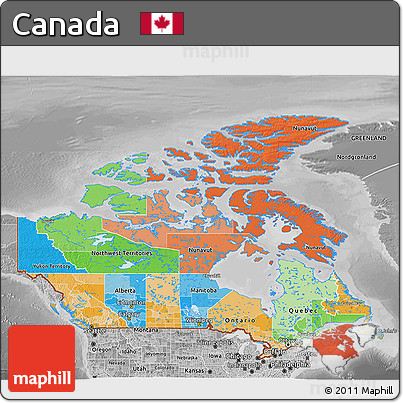 Political 3D Map of Canada, desaturated