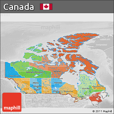 Political 3D Map of Canada, lighten, desaturated