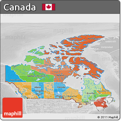 Political 3D Map of Canada, lighten, desaturated