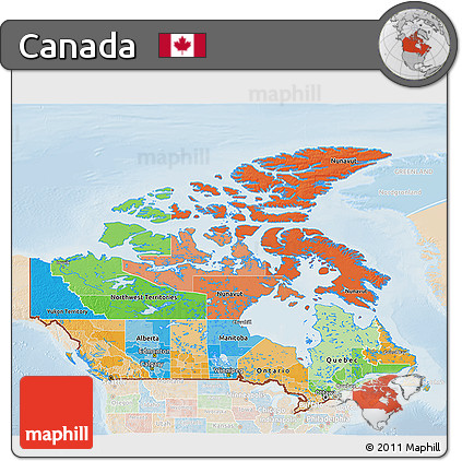 Political 3D Map of Canada, lighten
