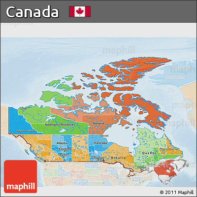 Political 3D Map of Canada, lighten