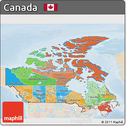 Political 3D Map of Canada, lighten