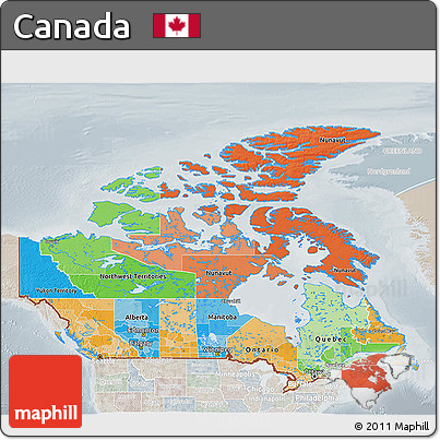 Political 3D Map of Canada, lighten, semi-desaturated