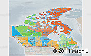 Political 3D Map of Canada, lighten, semi-desaturated