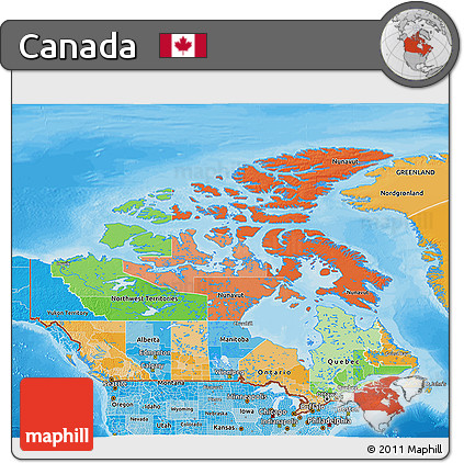 Political 3D Map of Canada, political shades outside