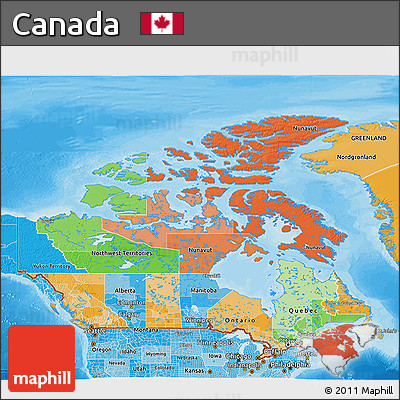 Political 3D Map of Canada, political shades outside