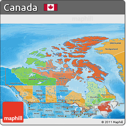 Political 3D Map of Canada, political shades outside