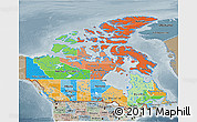 Political 3D Map of Canada, semi-desaturated