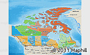 Political 3D Map of Canada, shaded relief outside, bathymetry sea