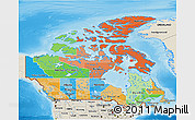Political 3D Map of Canada, shaded relief outside