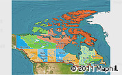 Political 3D Map of Canada, single color outside, satellite sea