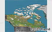 Satellite 3D Map of Canada, darken, desaturated, land only