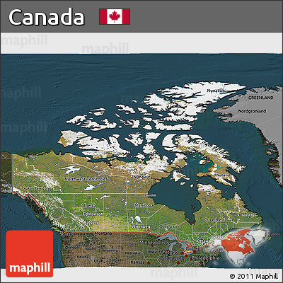 Satellite 3D Map of Canada, darken