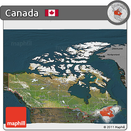 Satellite 3D Map of Canada, darken