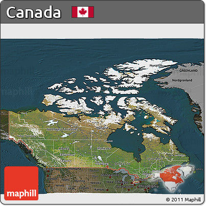Satellite 3D Map of Canada, darken