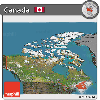 Satellite 3D Map of Canada, darken, land only