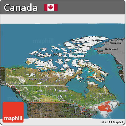 Satellite 3D Map of Canada, darken, land only