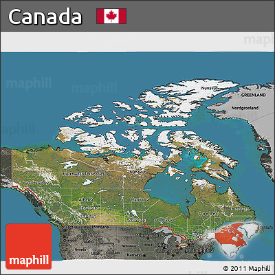 Satellite 3D Map of Canada, darken, semi-desaturated, land only