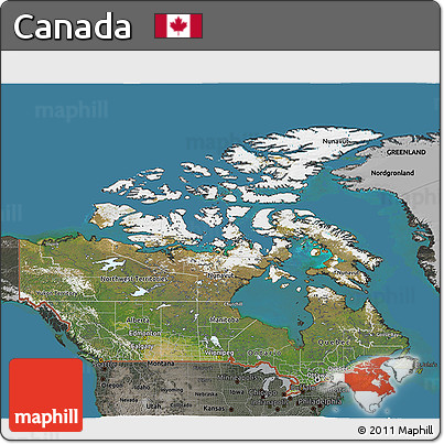 Satellite 3D Map of Canada, darken, semi-desaturated, land only