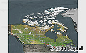Satellite 3D Map of Canada, darken, semi-desaturated