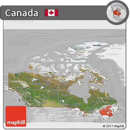 Satellite 3D Map of Canada, lighten, desaturated