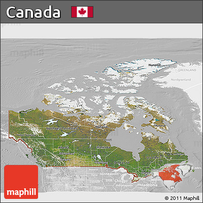 Satellite 3D Map of Canada, lighten, desaturated