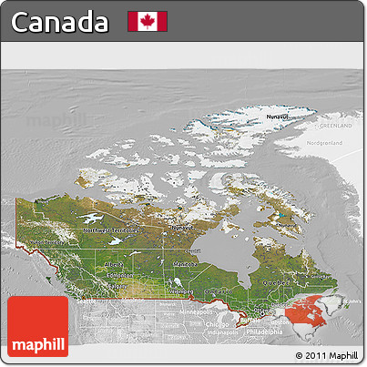 Satellite 3D Map of Canada, lighten, desaturated