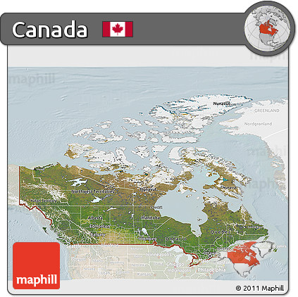 Satellite 3D Map of Canada, lighten