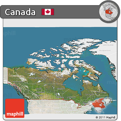 Satellite 3D Map of Canada, lighten, land only