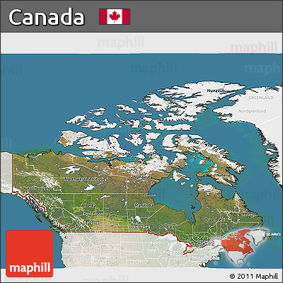 Satellite 3D Map of Canada, lighten, land only