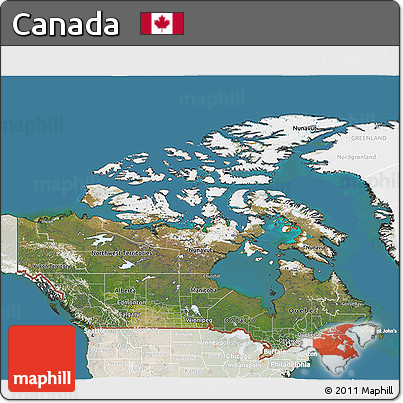 Satellite 3D Map of Canada, lighten, land only
