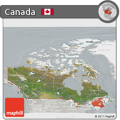 Satellite 3D Map of Canada, lighten, semi-desaturated