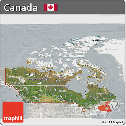 Satellite 3D Map of Canada, lighten, semi-desaturated
