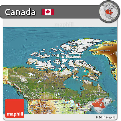 Satellite 3D Map of Canada, physical outside, satellite sea