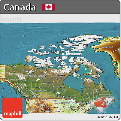 Satellite 3D Map of Canada, physical outside, satellite sea