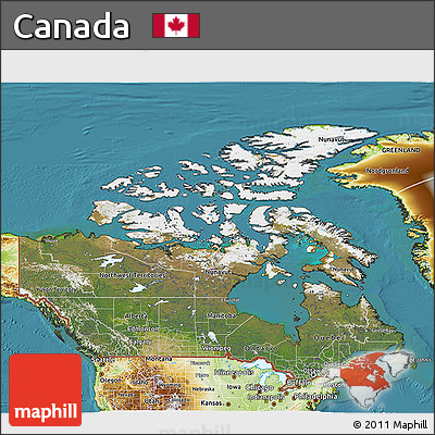 Satellite 3D Map of Canada, physical outside, satellite sea