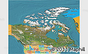Satellite 3D Map of Canada, political outside, satellite sea