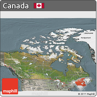 Satellite 3D Map of Canada, semi-desaturated
