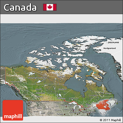 Satellite 3D Map of Canada, semi-desaturated
