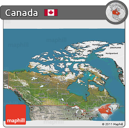 Satellite 3D Map of Canada, semi-desaturated, land only