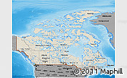 Shaded Relief 3D Map of Canada, darken, desaturated, land only