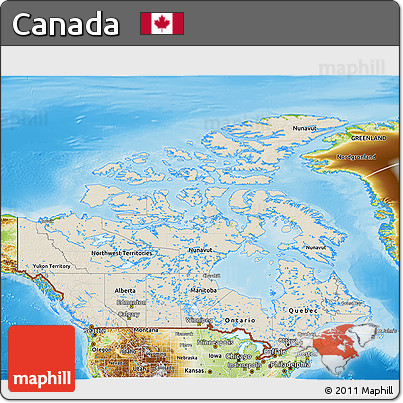 Shaded Relief 3D Map of Canada, physical outside