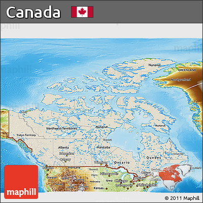 Shaded Relief 3D Map of Canada, physical outside