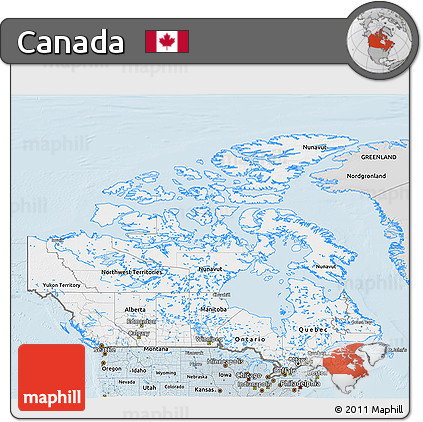 Silver Style 3D Map of Canada
