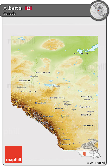 Physical 3D Map of Alberta, cropped outside