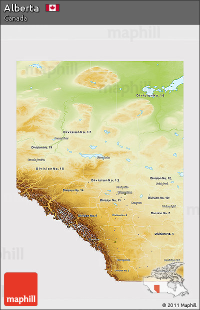 Physical 3D Map of Alberta, cropped outside