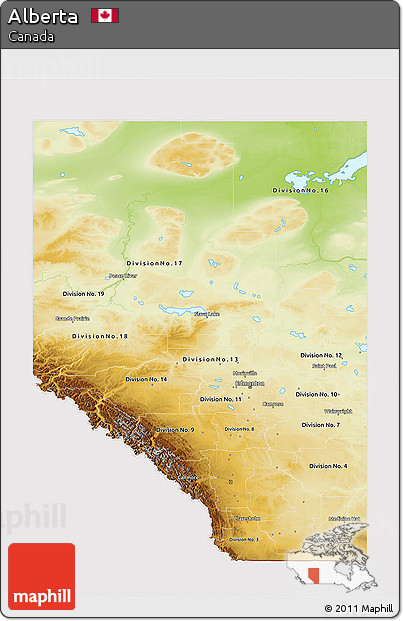 Physical 3D Map of Alberta, cropped outside